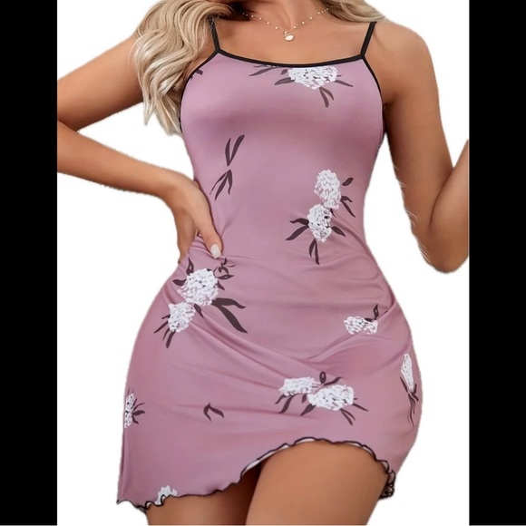 Light Pink & White, Floral, Night Slip - Picture 4 of 6
